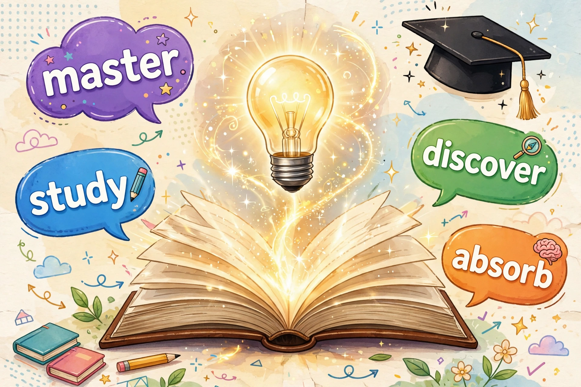 Illustration showing synonyms for learn