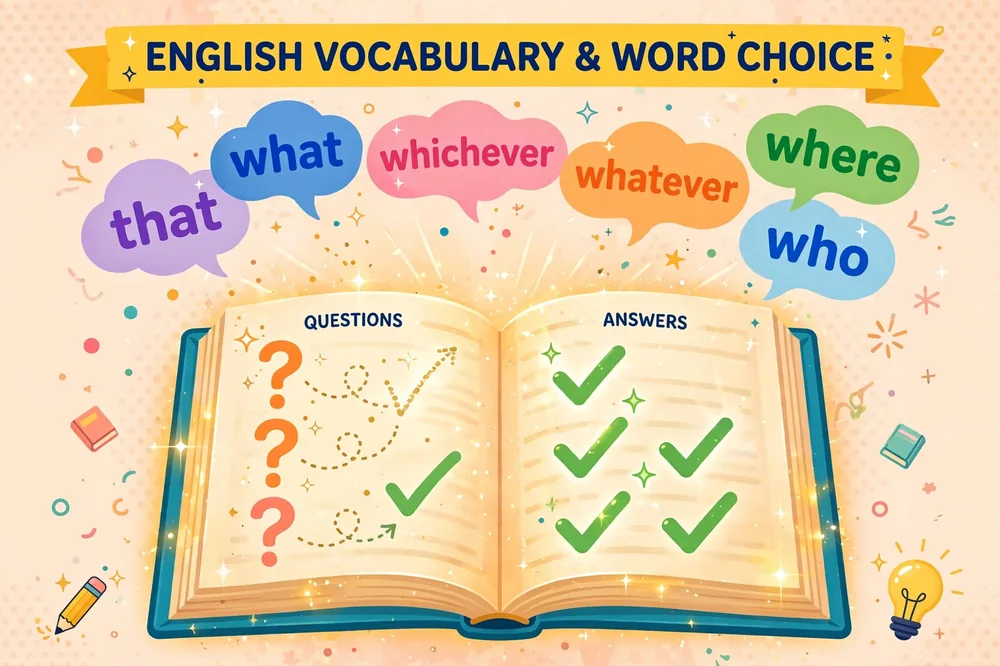 Illustration showing synonyms for which