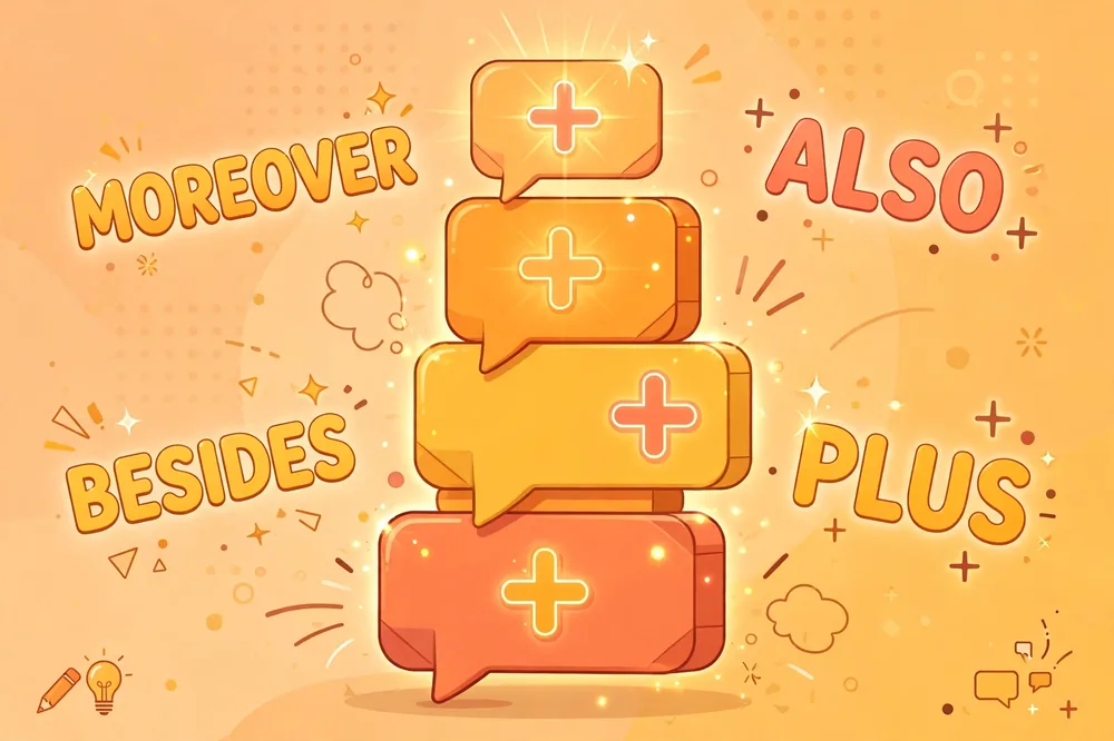 Illustration showing synonyms for furthermore