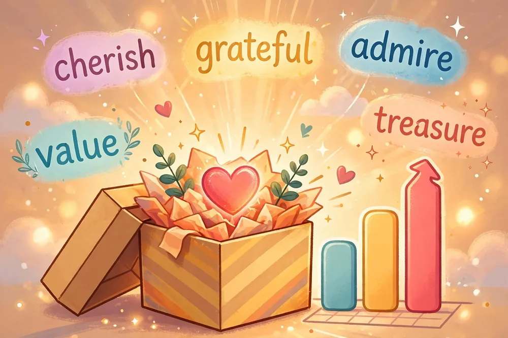 Illustration showing synonyms for appreciate