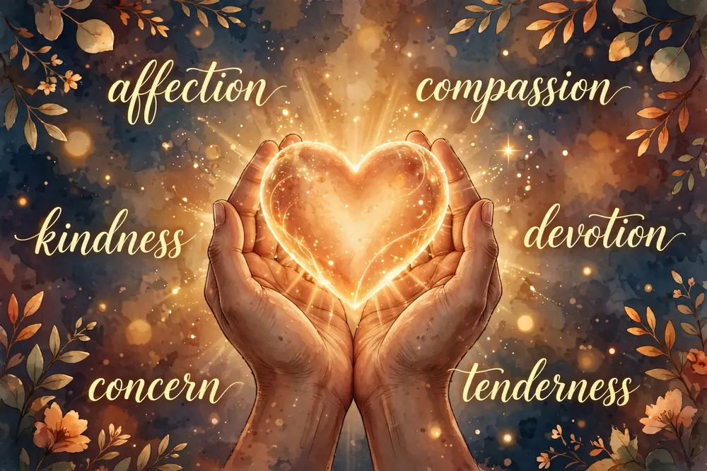 Illustration showing synonyms for care