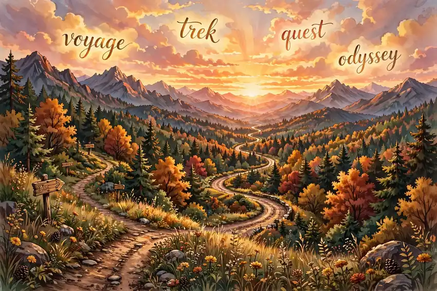 Illustration showing synonyms for journey