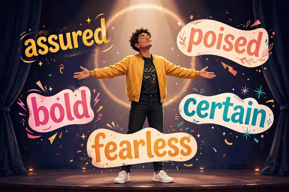 Illustration showing synonyms for confident