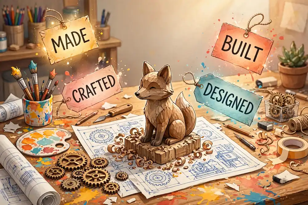 Illustration showing synonyms for created