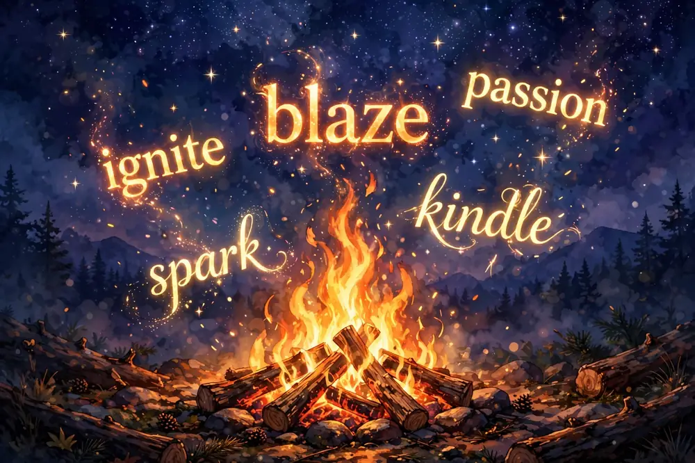Illustration showing synonyms for fire