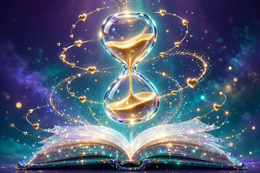 Glossy 3D artwork themed Relationship Timeline with golden stars and hearts