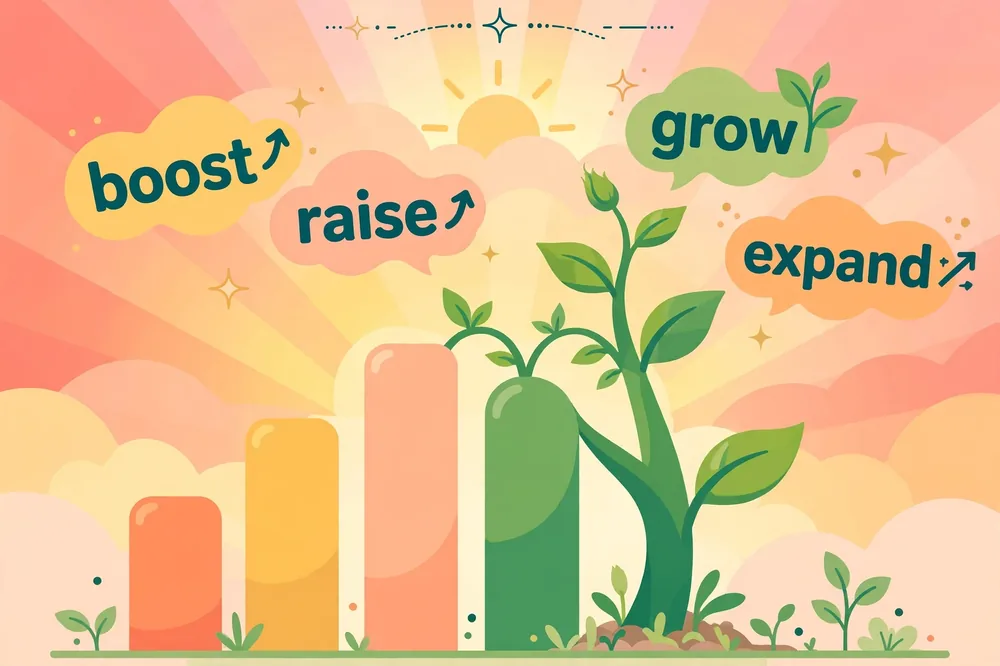 Illustration showing synonyms for increase