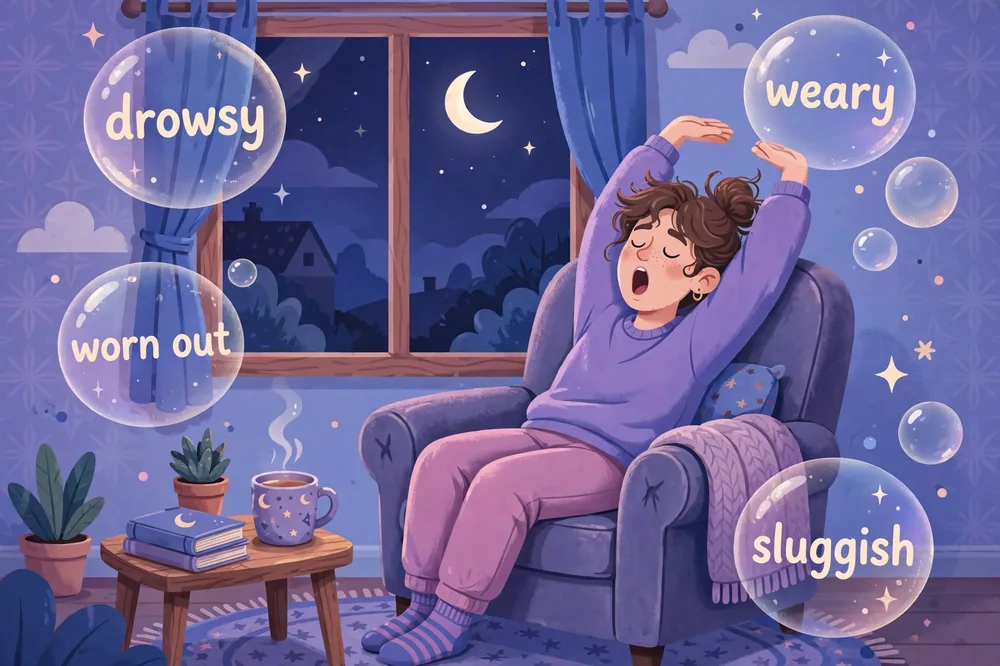 Illustration showing synonyms for tired