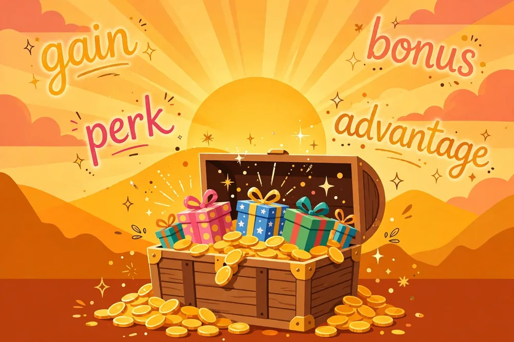 Illustration showing synonyms for benefit