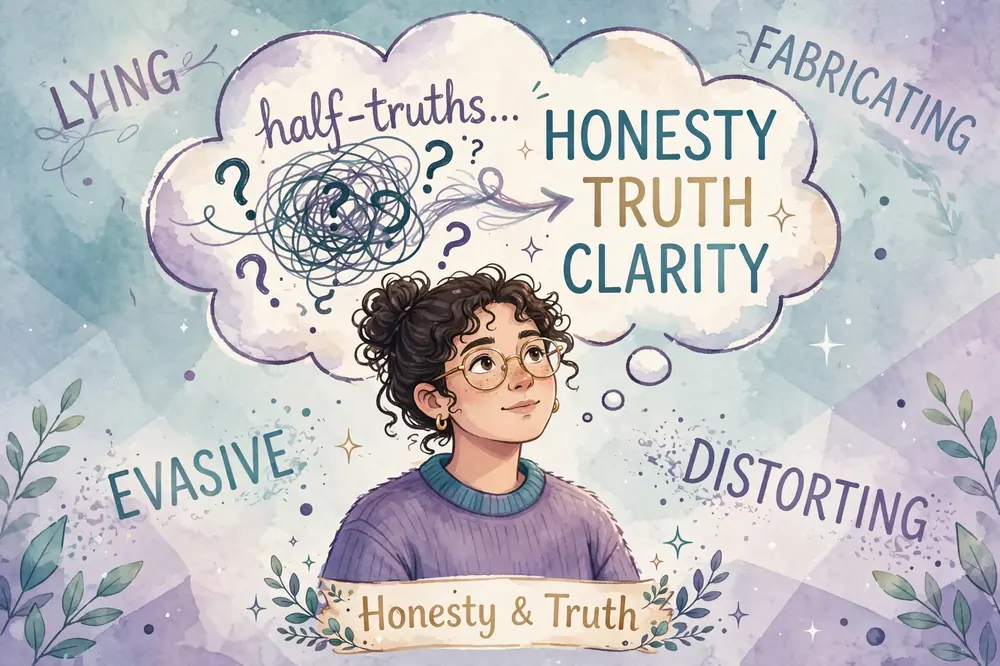 Illustration showing synonyms for not telling the truth