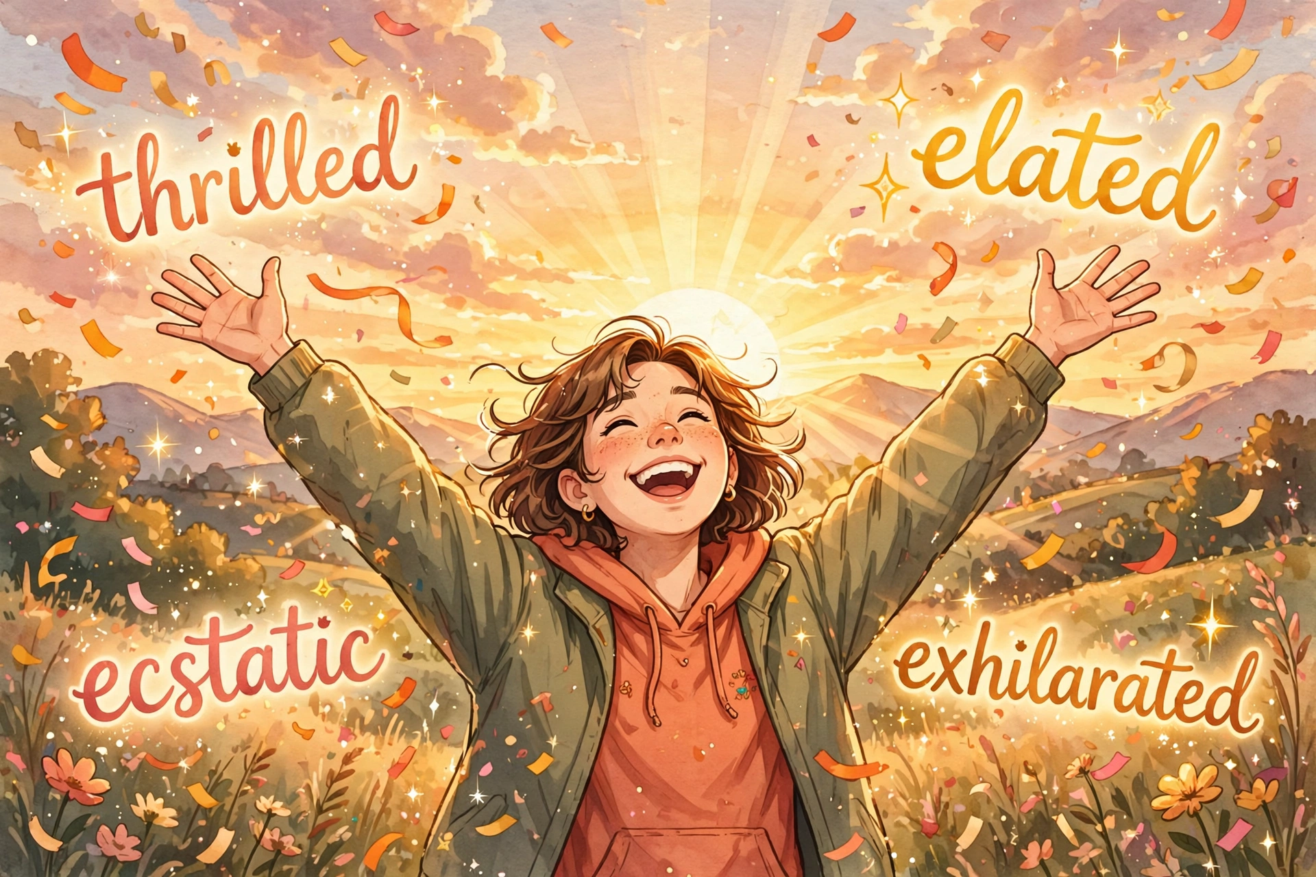 Illustration showing synonyms for excited