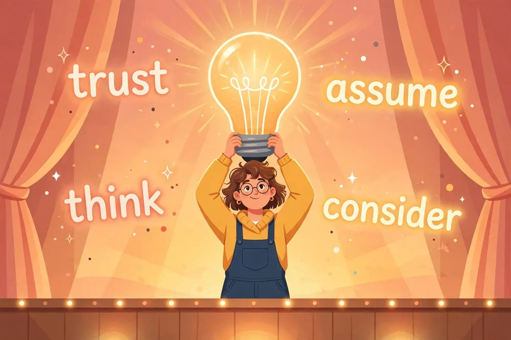 Illustration showing synonyms for believe.