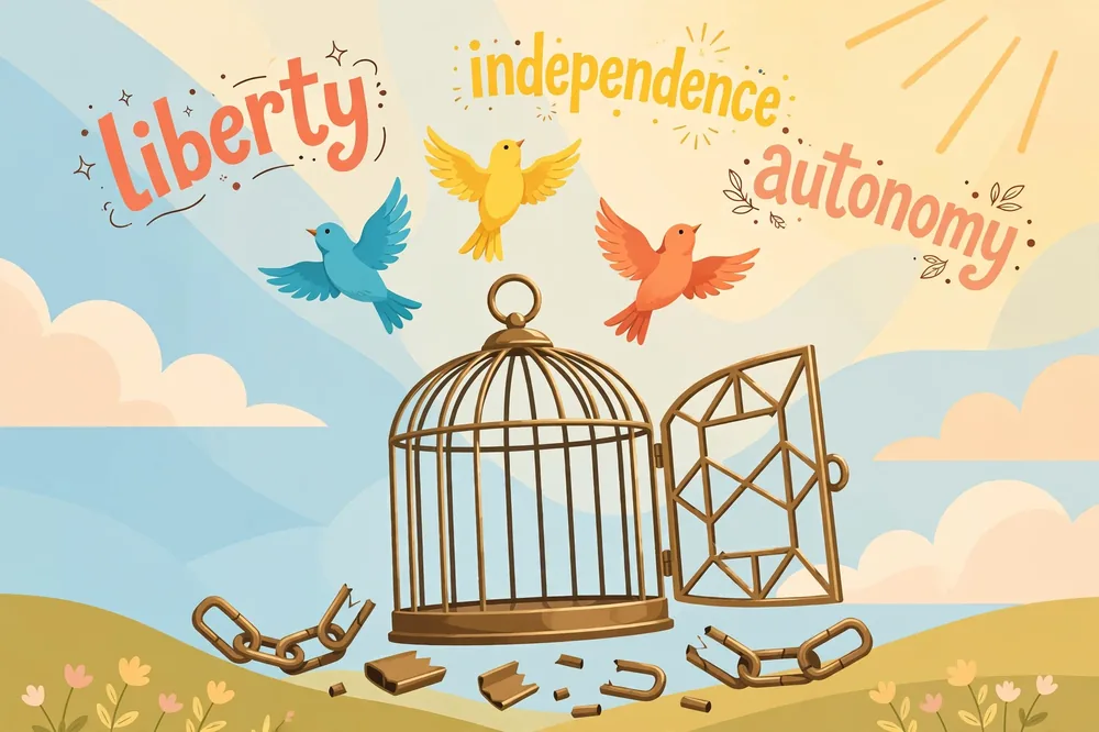 Illustration showing synonyms for freedom