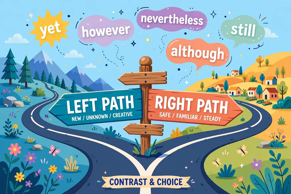 Illustration showing synonyms for but