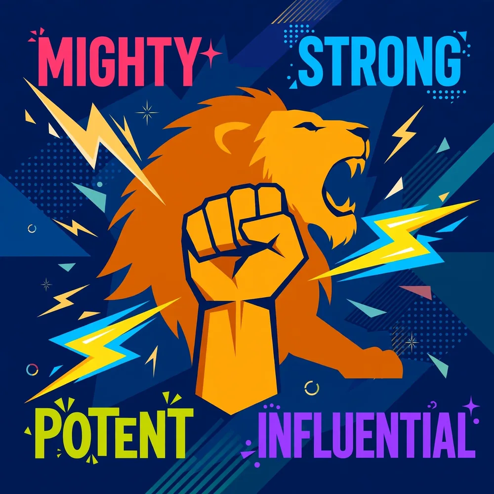 Illustration showing synonyms for powerful