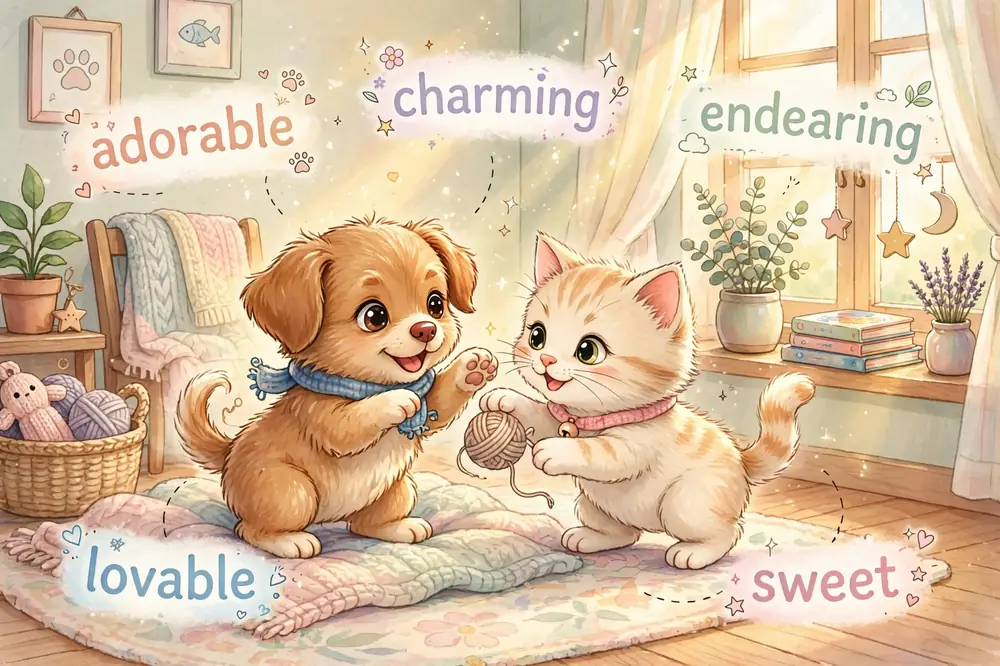 Illustration showing synonyms for cute